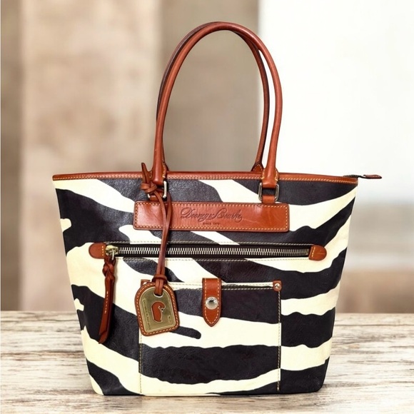 Dooney & Bourke Handbags - Dooney & Bourke Large Shoulder Bag Zebra Print Vachetta Leather Tote